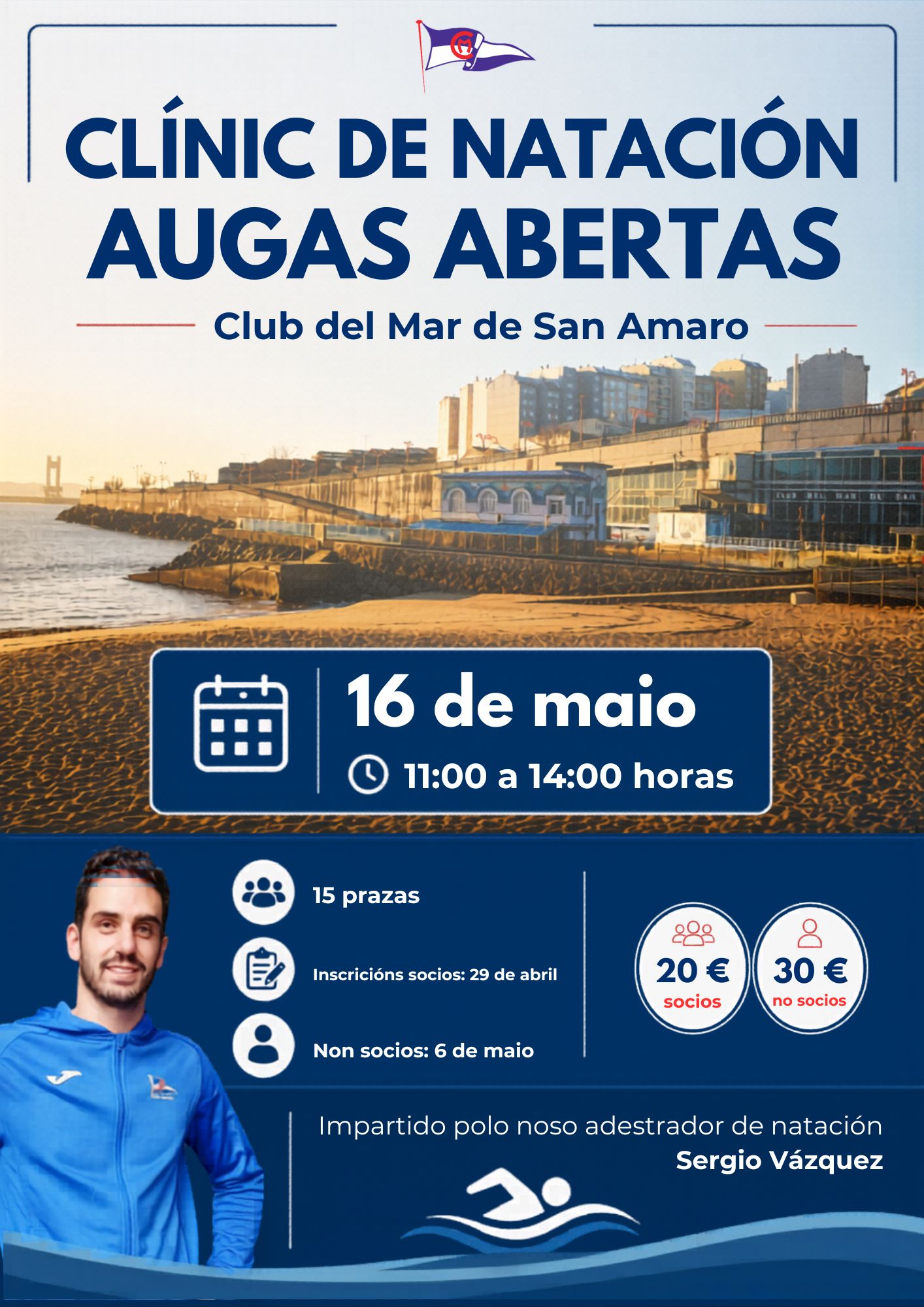 Clínic de natación en aguas abiertas Club del Mar de San Amaro A Coruña