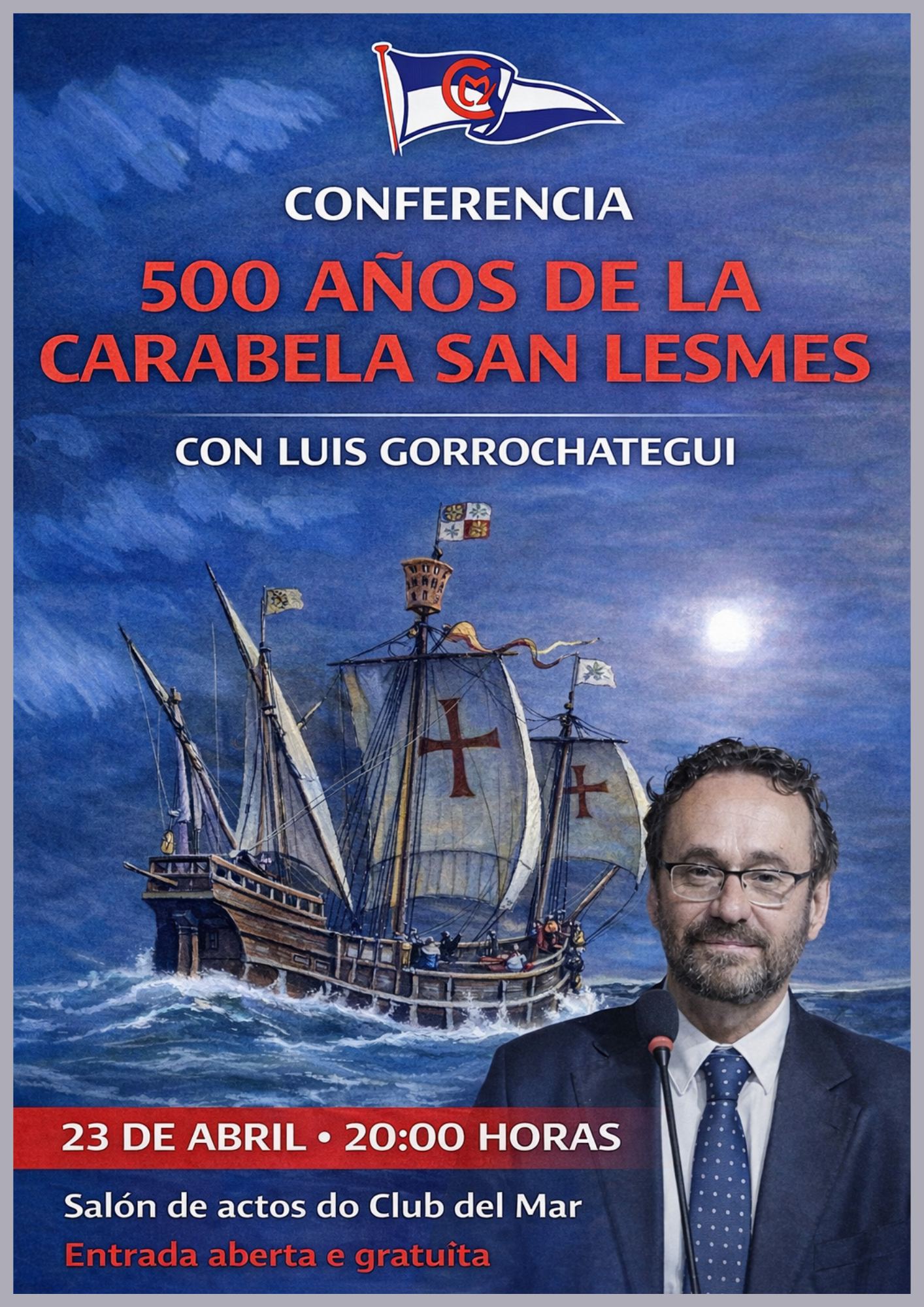Conferencia en el Club del Mar de San Amaro de A Coruña 500 años de la carabela San Lesmes