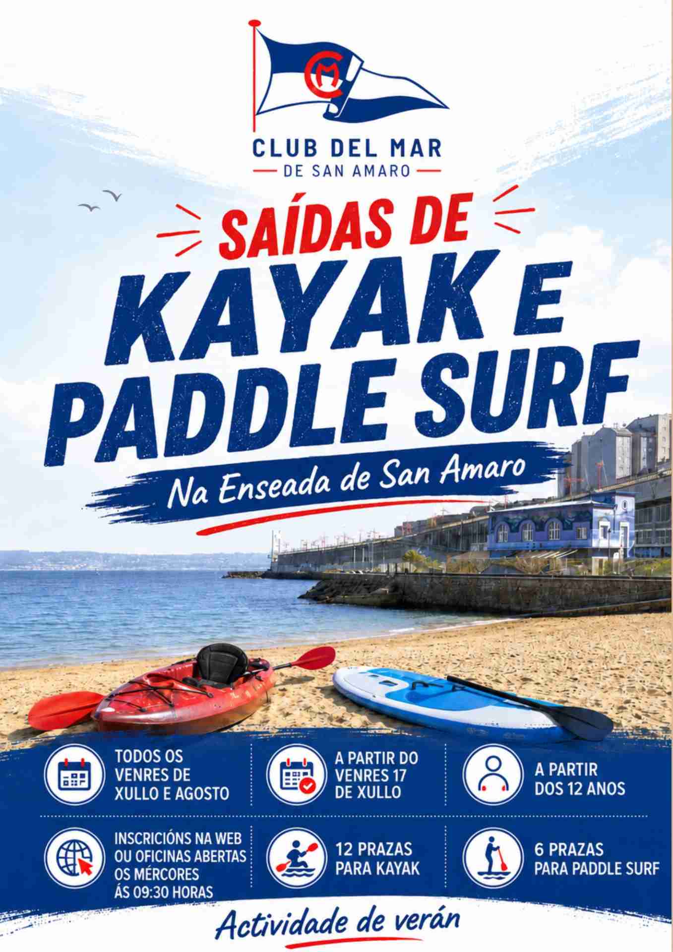 Salidas de Kayak y Paddle Surf Club del Mar de San Amaro verano 2026