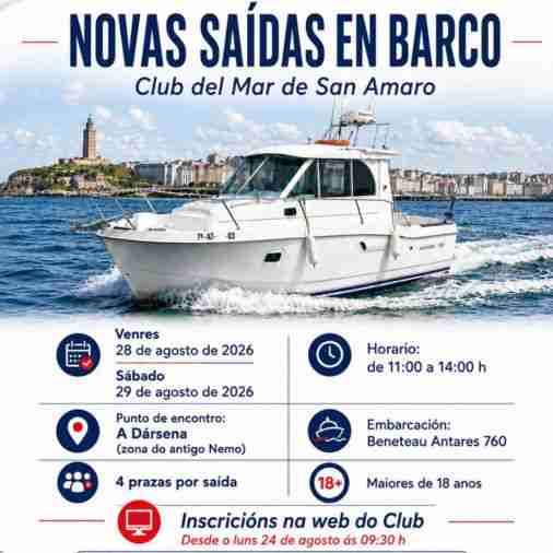 Salidas en barco del Club del Mar de San Amaro los días 28 y 29 de agosto
